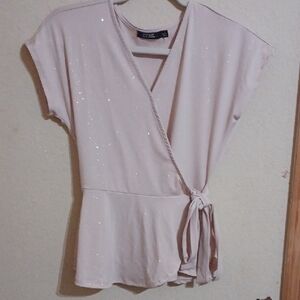 Blush Pink Wrap-Style Women's Top